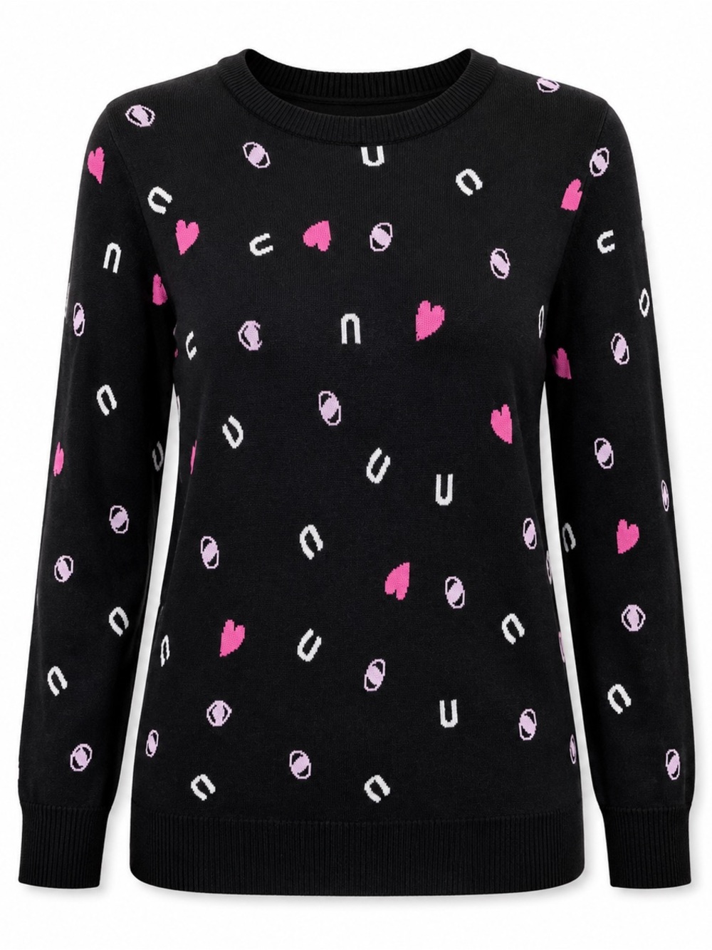 Black Heart & Pattern Knit Sweater Large
